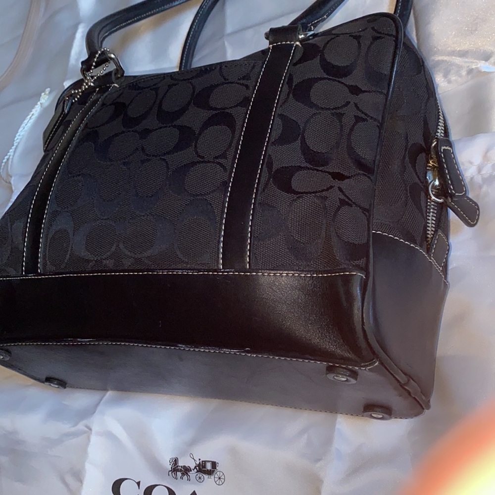 Coach all Black In Signature Canvas leather double handle silver detail
